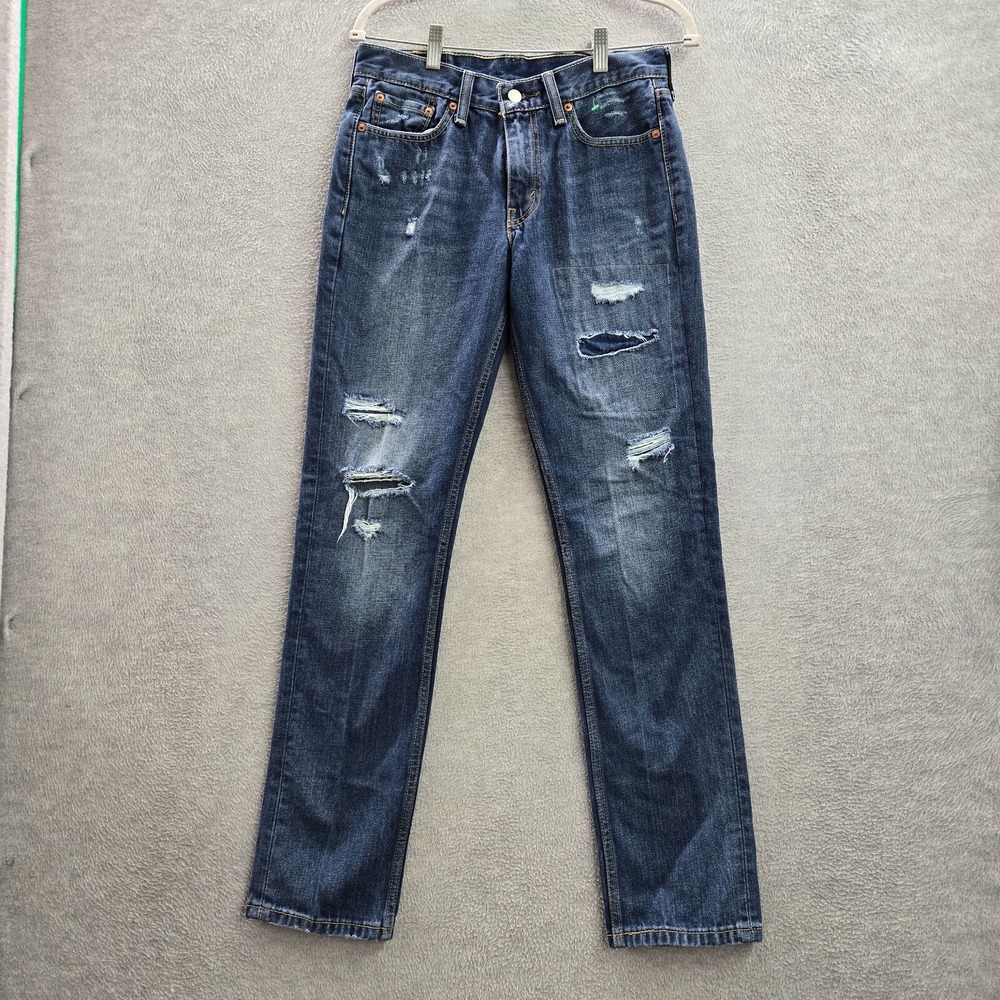 Levi's 511 Mens Jeans W29 L32 Blue Denim Distressedd Slim Fit Mid Rise